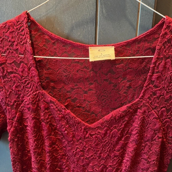 Pins &  Needles Urban Outfitters Burgundy Crimson Sweetheart Lace Dress Sz Large - Picture 7 of 12